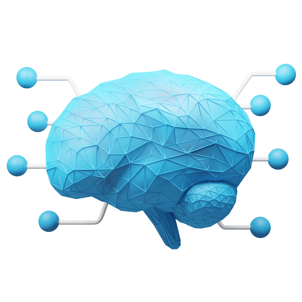 A brain with electrical nodes emerging from it